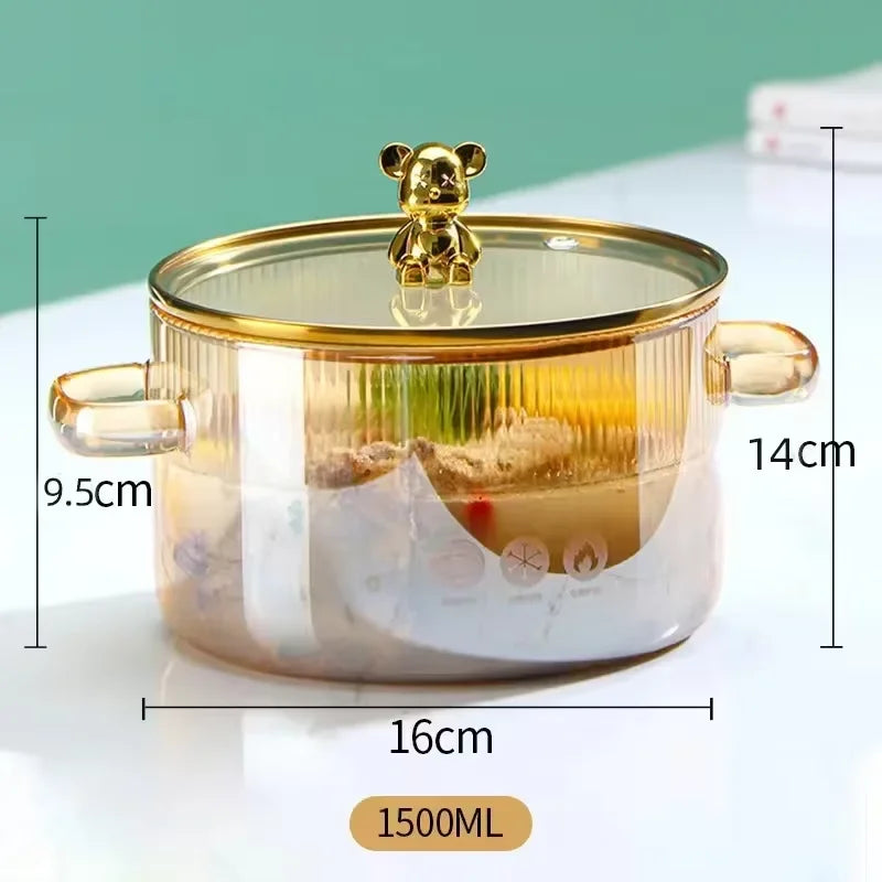 Panela de Vidro Transparente 1500ml com Alças Duplas