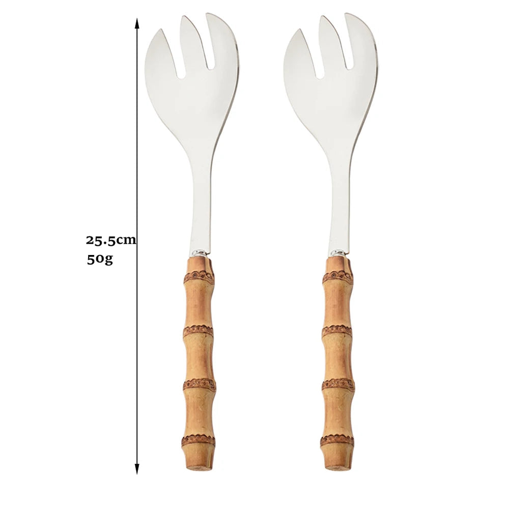 Kit Utensílios em Bambu e Inox - 2pcs
