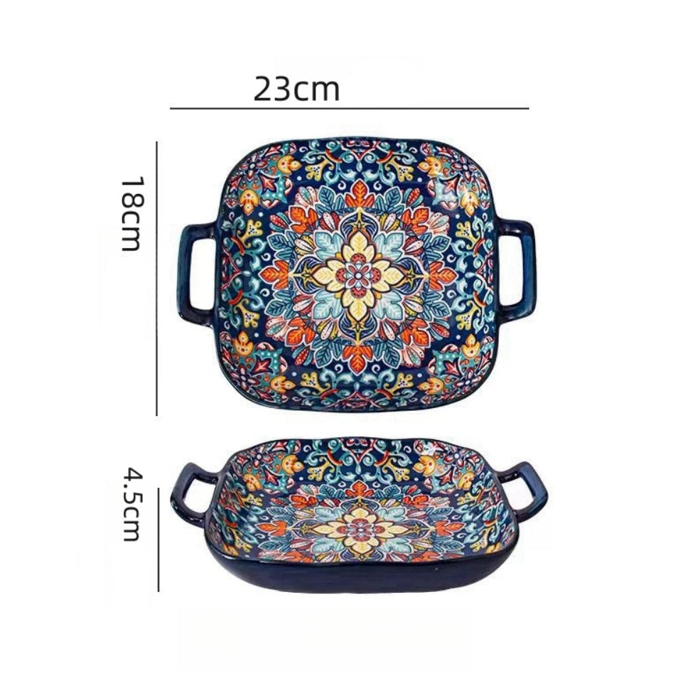 Travessa Decorativa de Cerâmica Boêmia com Alças Ergonômicas