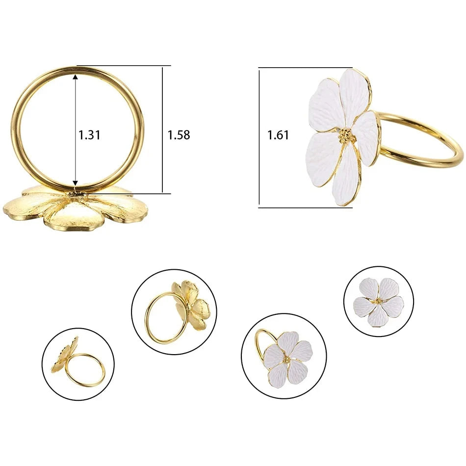 Conjunto Anéis de Guardanapo Flores Branca 4 Pcs