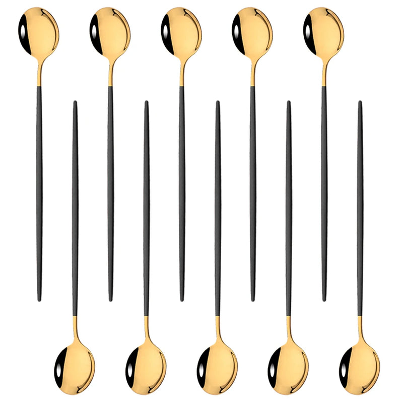 Kit Colheres de Aço Inox com Cabo Longo - 10pcs