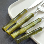 Conjunto de Talheres Clássicos em Aço Inox e Bambu - 4pcs