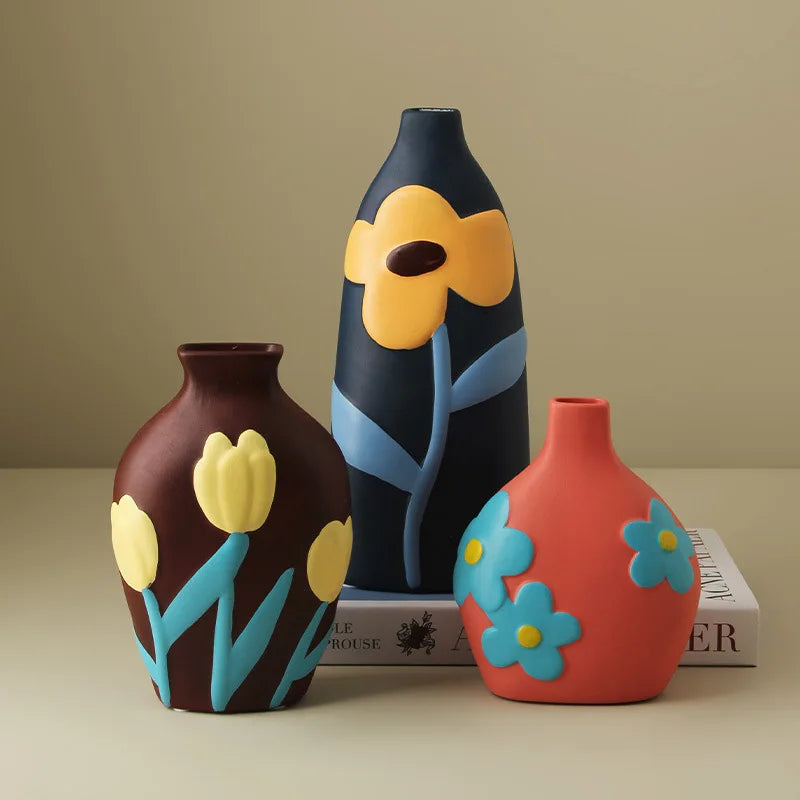 Desktop Vaso De Flor De Cerâmica, Arranjo De Flores, Sala De Estar Criativa, Decoração De Casa, Morandi Pintado Dispositivo
