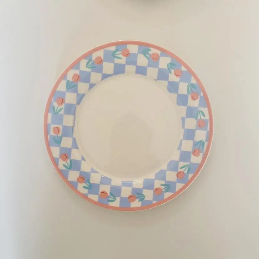 Prato Cerâmico Tulipa Azul e Branco