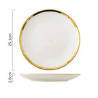 Prato de Porcelana Redondo com Borda Dourada Estilo Europeu