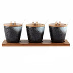 Conjunto de Potes de Cerâmica para Temperos com Tampa de Bambu