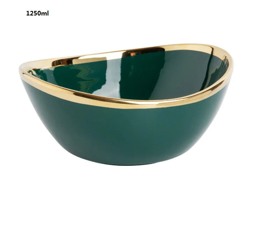 Tigela de Cerâmica Nórdica Luxuosa com Acabamento Dourado Elegante