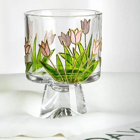 Copo Tulipas Artesanal de Vidro