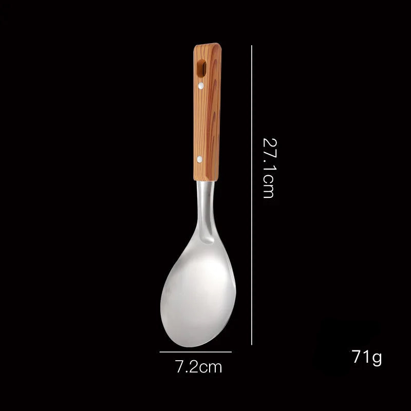 Conjunto de Utensílios de Cozinha Prata em Aço Inox com Cabo de Madeira