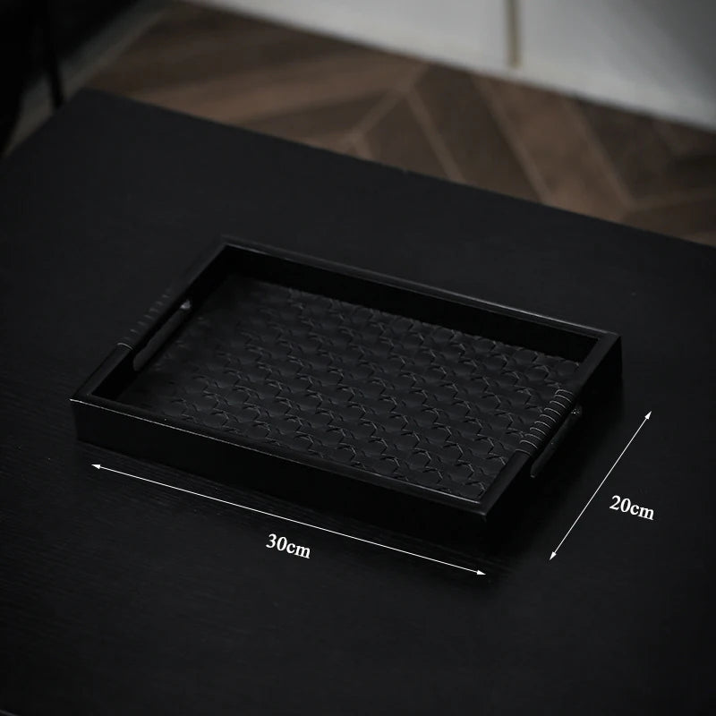 AhunderJiaz Bandeja de madeira de couro vintage Bandejas de armazenamento de aromaterapia para sala de estar e entrada Arte de mesa Decoração de casa