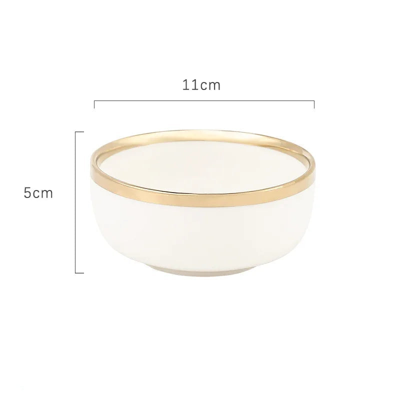 Pratos e Tigelas Branco Dourado em Porcelana - 6 Modelos