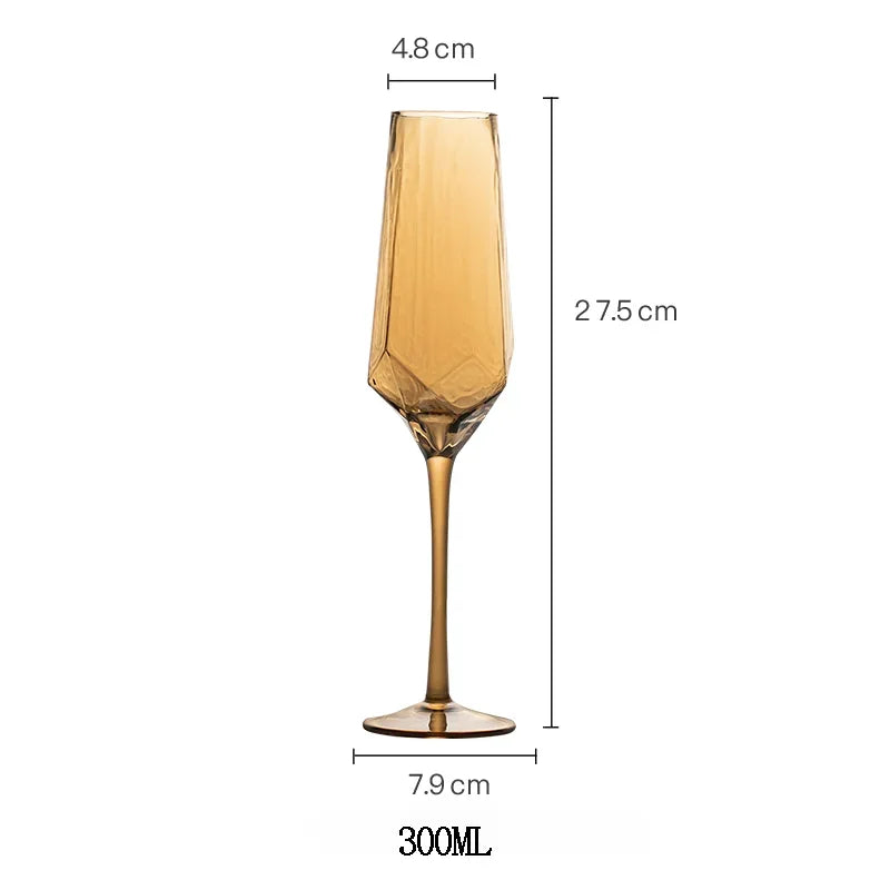 Cálice de champanhe sem chumbo, copos de vinho coloridos, cristal, diamante martelado, copo de uísque, norte da Europa luxo, âmbar dourado, casa