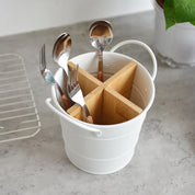 Organizador de Talheres em Aço Inox e Bambu