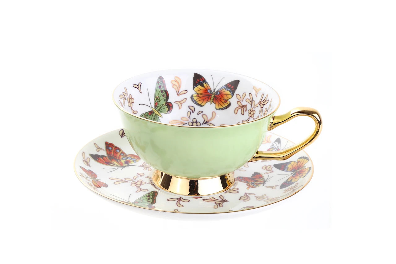 Xícara e Pires Butterfly em Porcelana