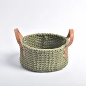 Cesta de armazenamento com alça de couro tricotada à mão, cesta de tecido de corda de algodão, cesta de armazenamento doméstico, desktop, cestas de flores criativas