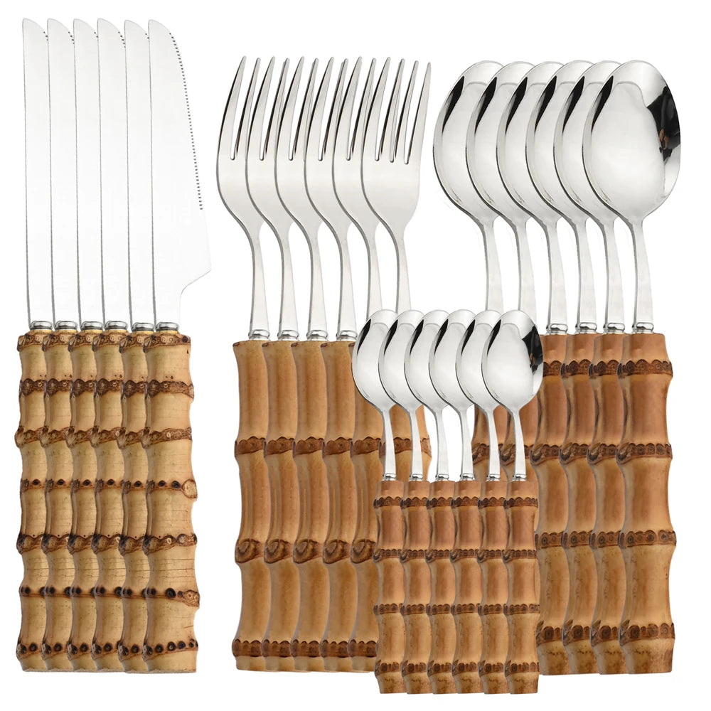 Conjunto Talheres de Bambu 24 Pcs