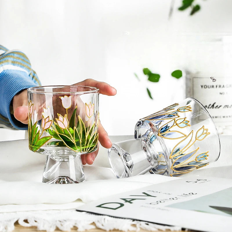 Copo Tulipas Artesanal de Vidro