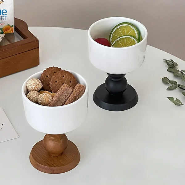 Taça para Sobremesa com Base em Madeira