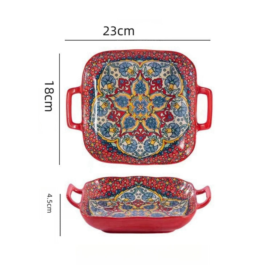 Travessa Decorativa de Cerâmica Boêmia com Alças Ergonômicas