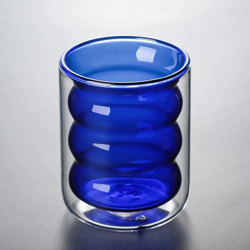 Copo de Vidro Colorido Parede Dupla 200ml - Design Espiral