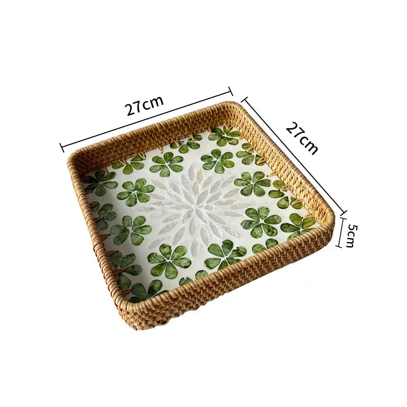 Bandeja Retrô de Rattan Feita à Mão