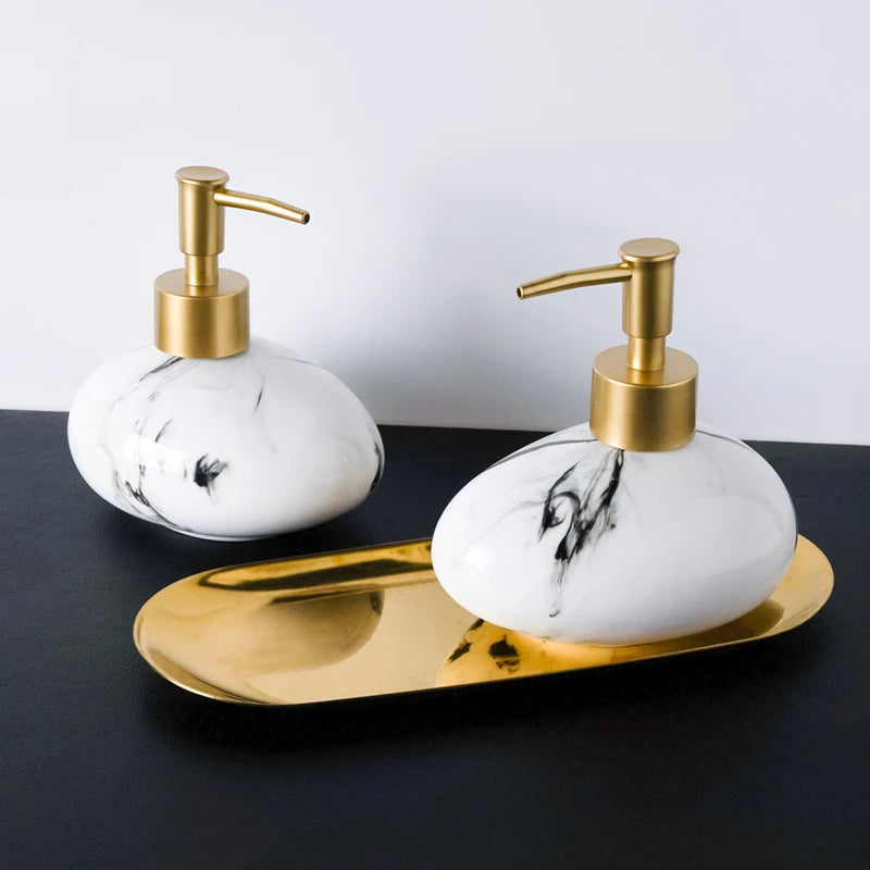 Dispenser de Cerâmica Marmorizado com Detalhes Dourados
