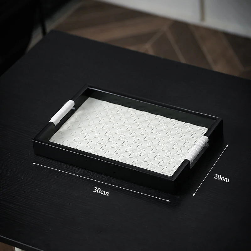 AhunderJiaz Bandeja de madeira de couro vintage Bandejas de armazenamento de aromaterapia para sala de estar e entrada Arte de mesa Decoração de casa