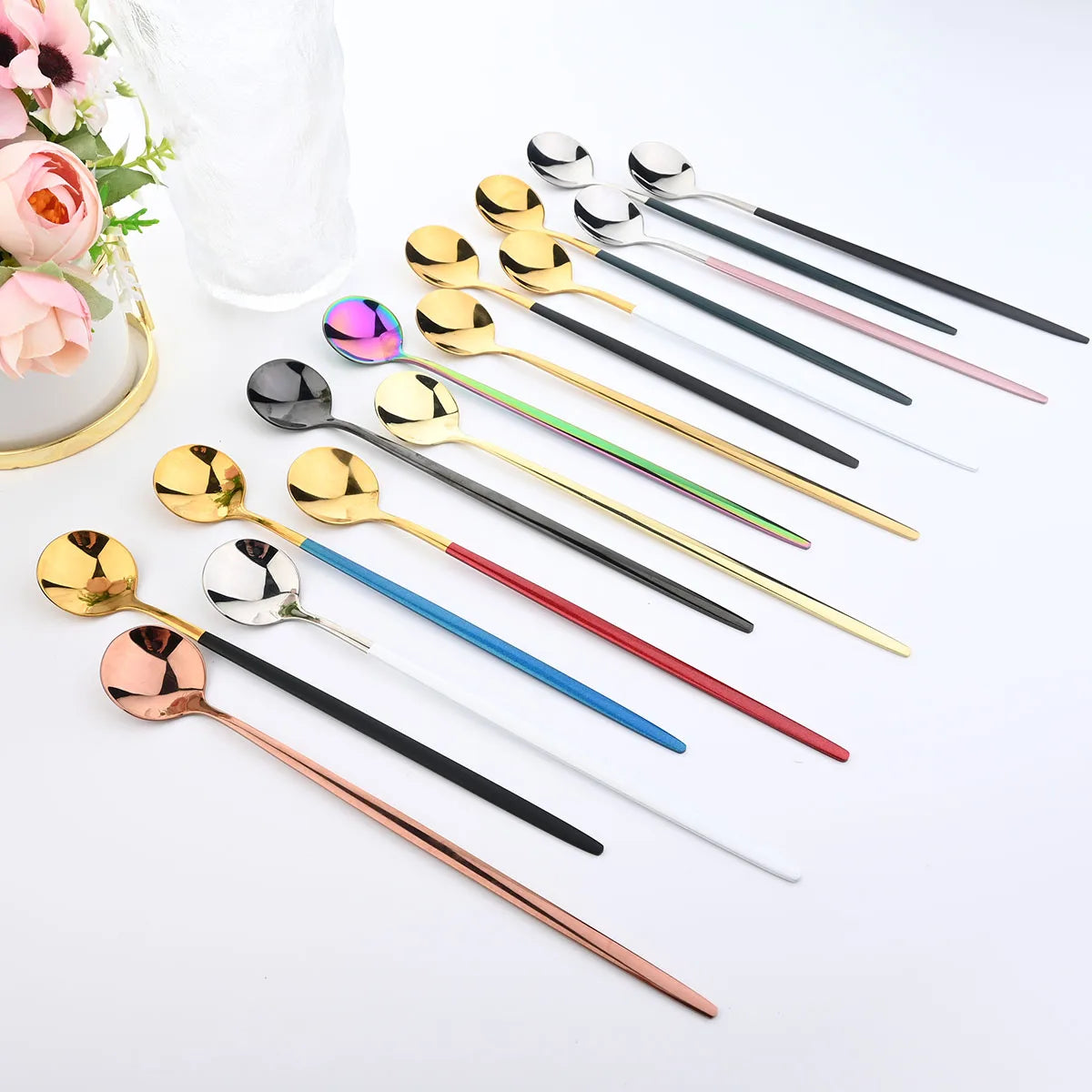 Kit Colheres de Aço Inox com Cabo Longo - 10pcs