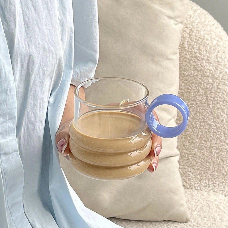 Xícara Sanfonada com Alça Colorida Vidro - 250ml