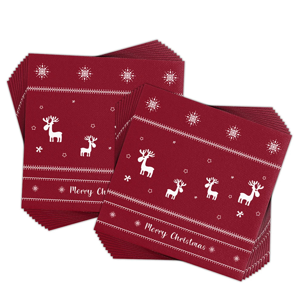 20-100 pces guardanapos de papel de natal boneco de neve santa elk guardanapos de cocktail descartáveis para decorações de festa de natal do feriado