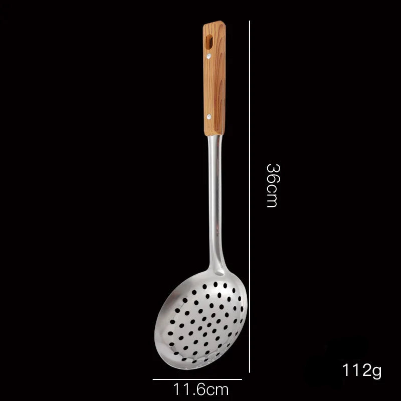 Conjunto de Utensílios de Cozinha Prata em Aço Inox com Cabo de Madeira