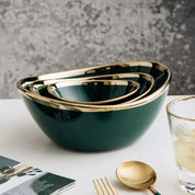 Tigela de Cerâmica Nórdica Luxuosa com Acabamento Dourado Elegante