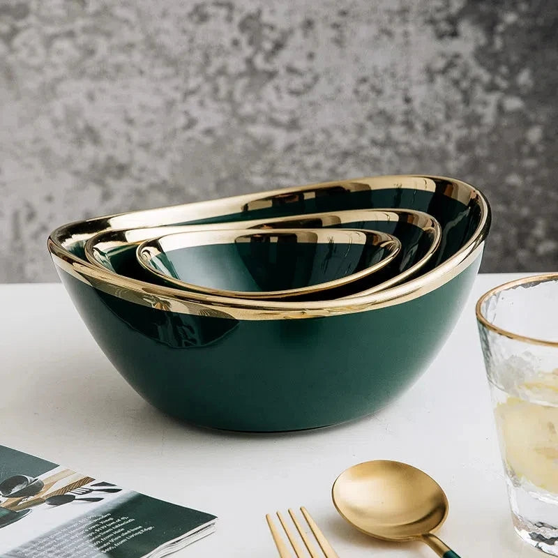 Tigela de Cerâmica Nórdica Luxuosa com Acabamento Dourado Elegante