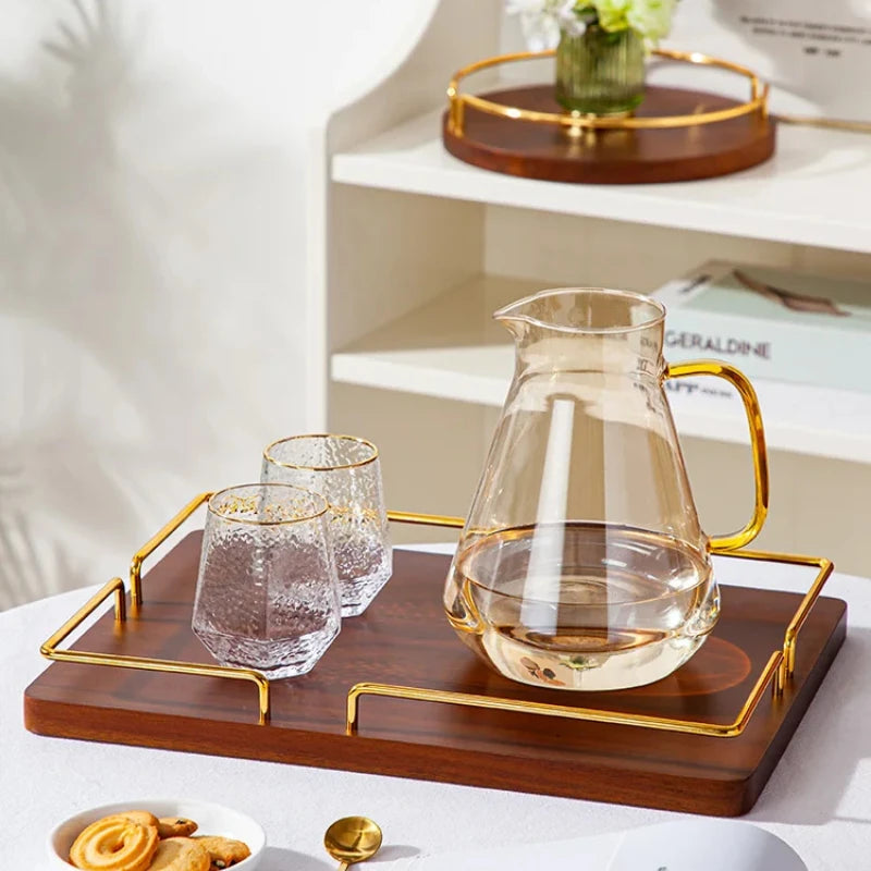 Bandeja de servir de madeira vintage, prato de frutas retangular com alças, bandeja de armazenamento de conjunto de chá de madeira maciça, decoração moderna para casa