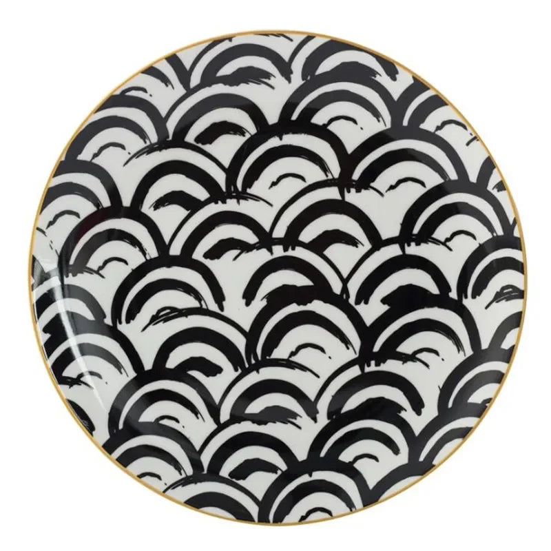 Prato de Porcelana Geométrico de Luxo