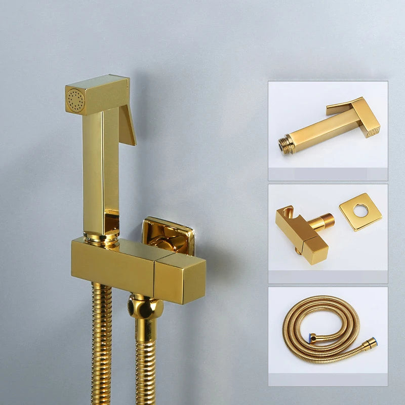 Ducha Higiênica para Banheiro com Gatilho, Registro e Suporte de Parede em Aço Inox