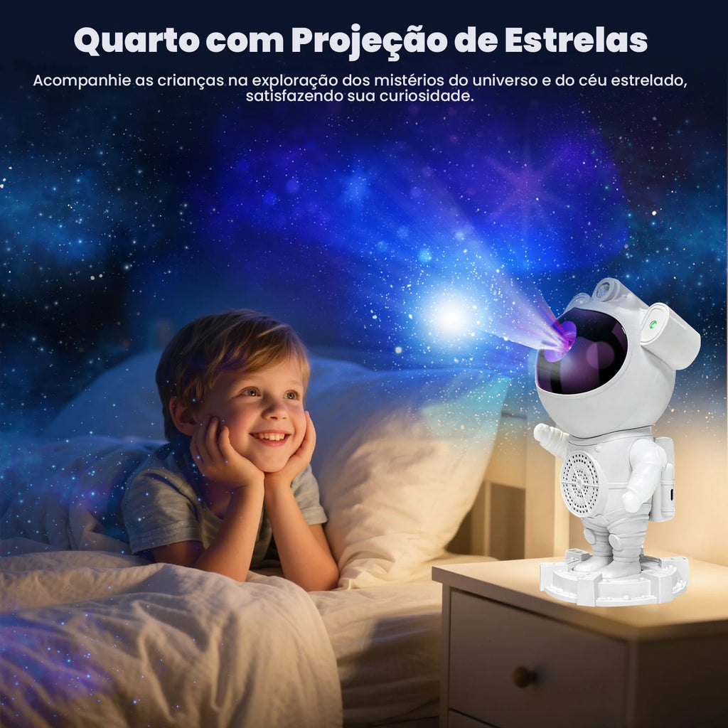 Luminária Projetor Astronauta Galáxia LED com Bluetooth e Controle Remoto