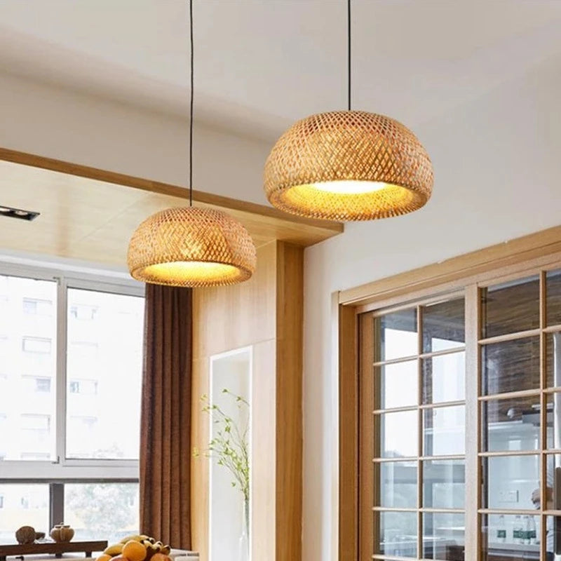 Luminária Pendente de Bambu Artesanal Trançada