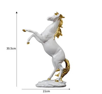 Escultura Horse em Resina Branco e Preto
