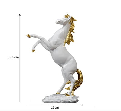 Escultura Horse em Resina Branco e Preto