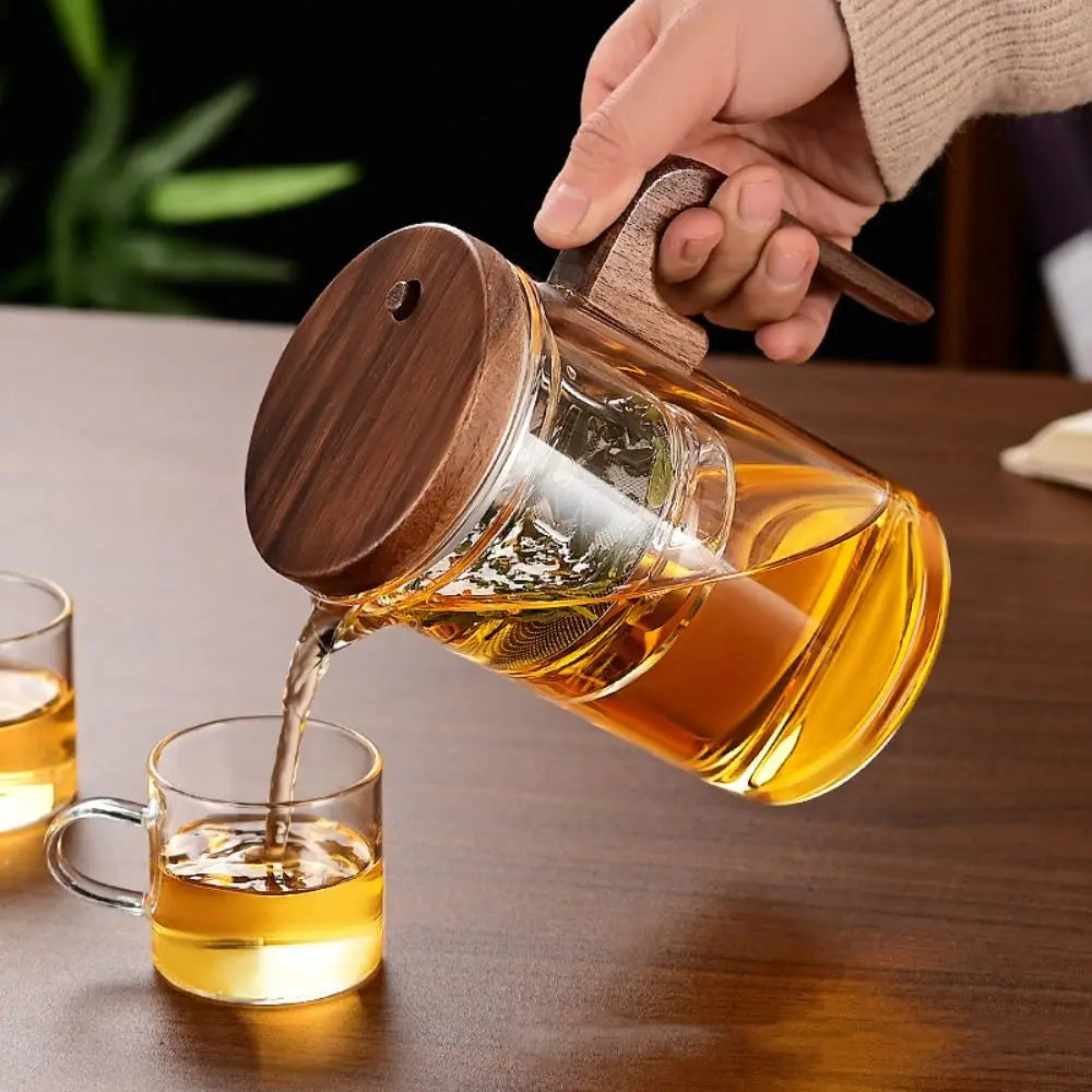 Bule com Infusor de Chá Vidro e Madeira