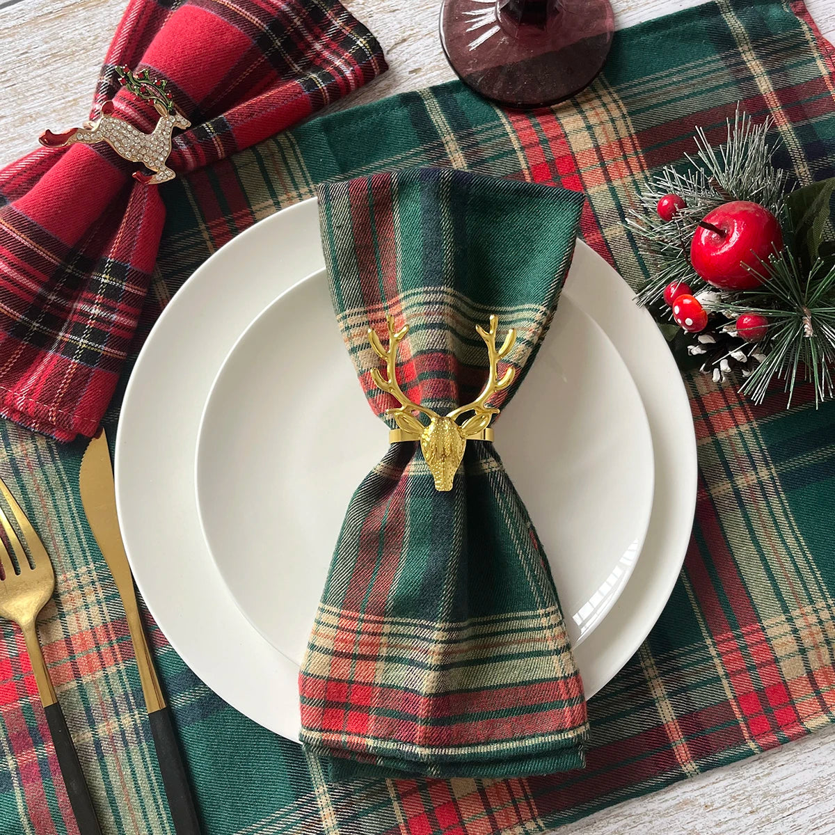 4 pçs natal vermelho verde pano guardanapos escocês tartan xadrez placemats ano novo natal decorativo festivo festa em casa decoração de mesa