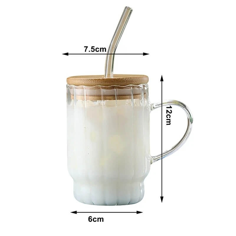 Copo com Alça Vidro + Canudo e Tampa Madeira