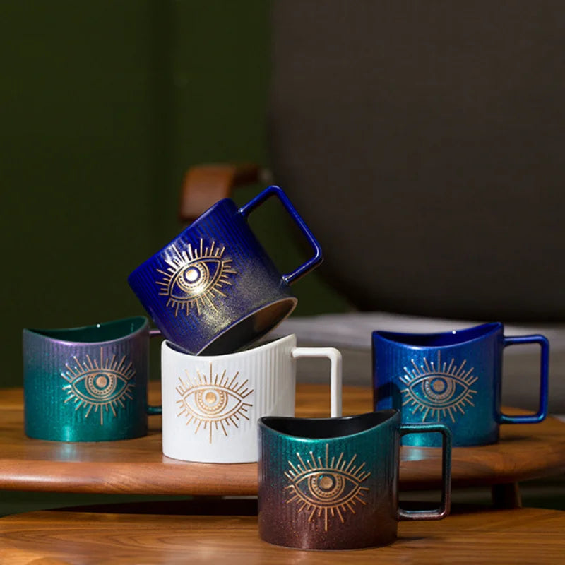 Criativo copo de café cerâmica gradiente em forma de óculos porcelana caneca escritório beber copo grande capacidade presente decoração para casa
