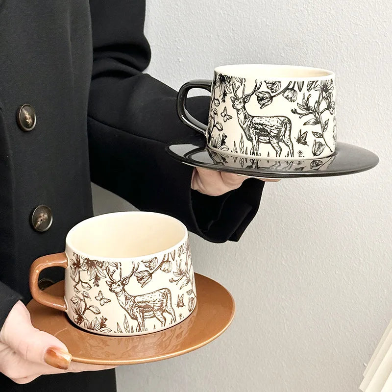 Xícara e Pires Arte Natureza em Porcelana - 300ml