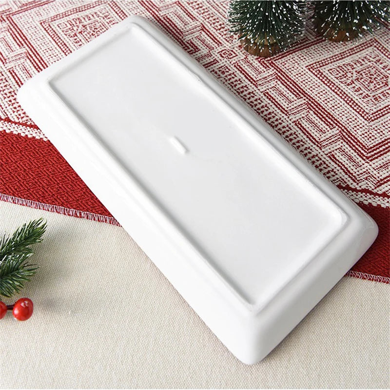 Pratos de jantar de cerâmica de natal retangular placa de alívio de cerâmica bandeja de sobremesa de chá da tarde bife pratos ocidentais utensílios de mesa presentes