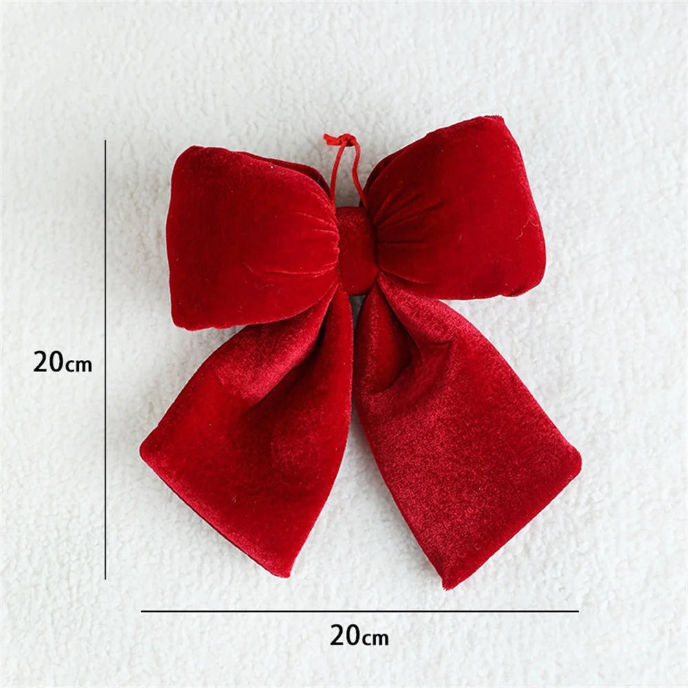 Decoração de arco de natal veludo vermelho arco nó enfeites pendurados diy árvores de natal pingente para decorações de festa em casa de férias