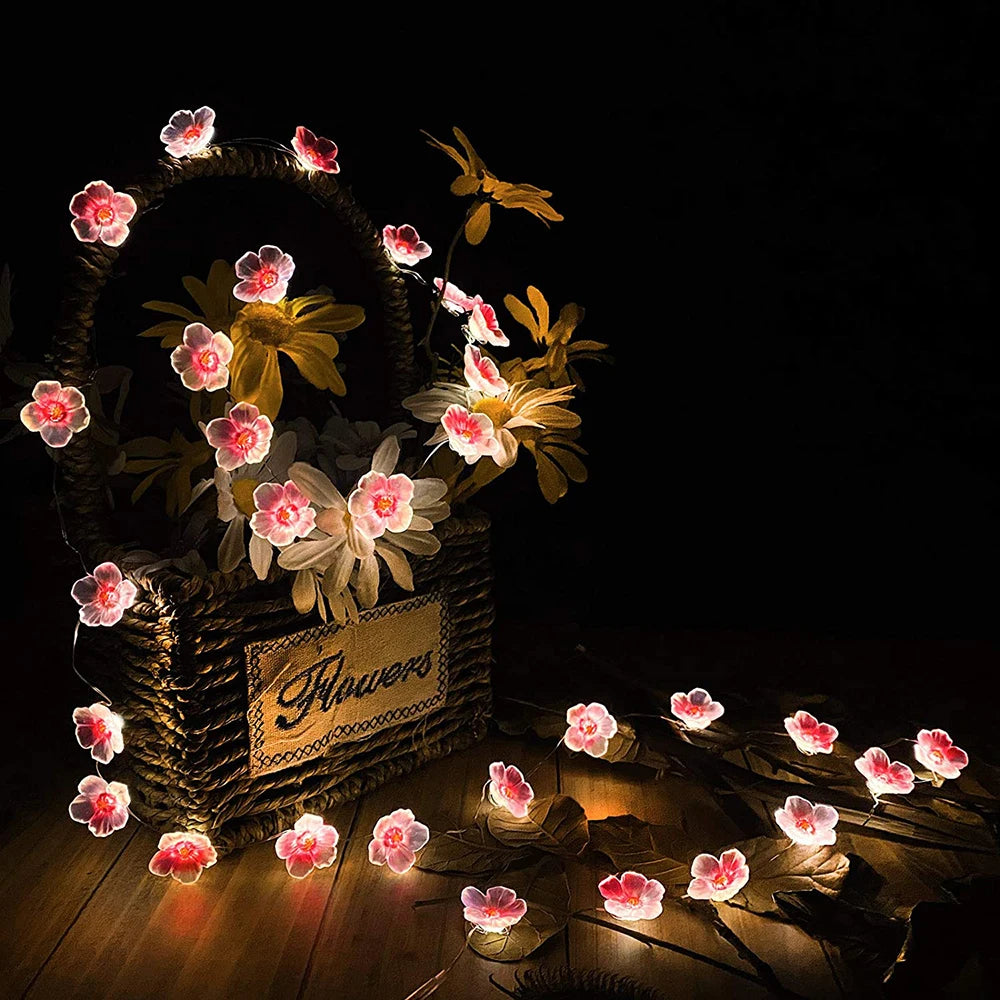 30leds flor de cerejeira luz fada corda luzes da noite rosa flor string lâmpadas bateria energia para decoração guirlanda natal