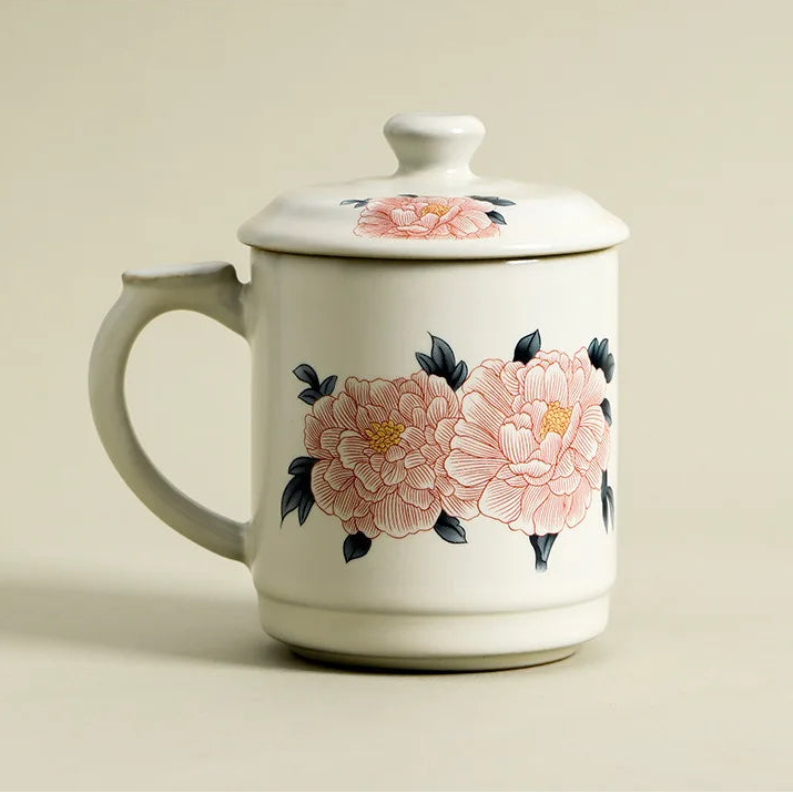 Caneca de Chá Peônia em Cerâmica - 400ml