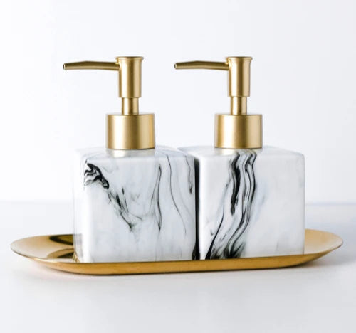 Dispenser de Cerâmica Marmorizado com Detalhes Dourados